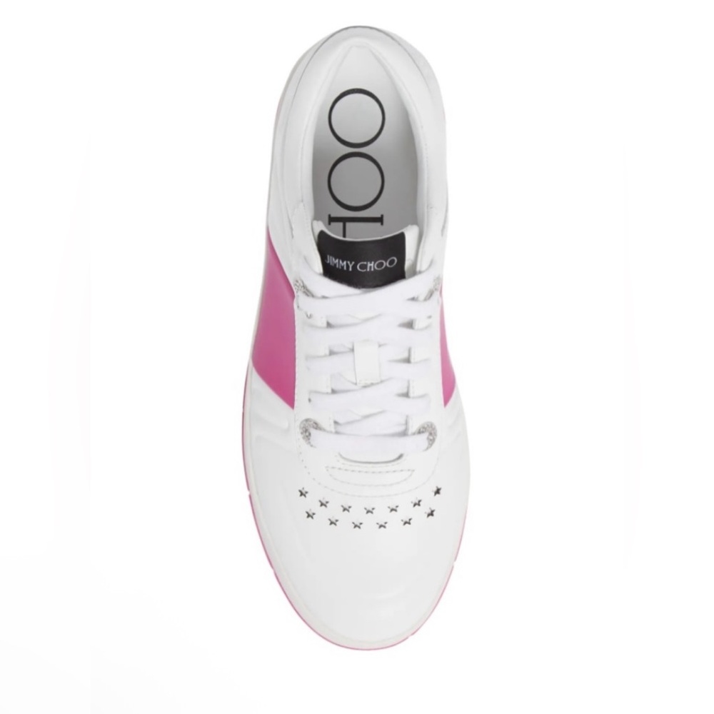 PRISTINE Jimmy Choo Hawaii Leather Stripe Flatform Sneakers - Picture 4 of 12